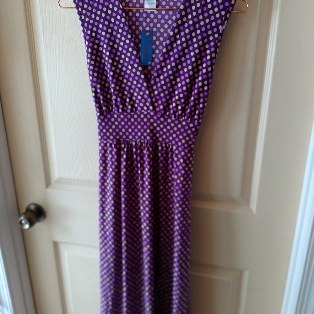 Purple dress w spring green dots by Happie 2 sz S